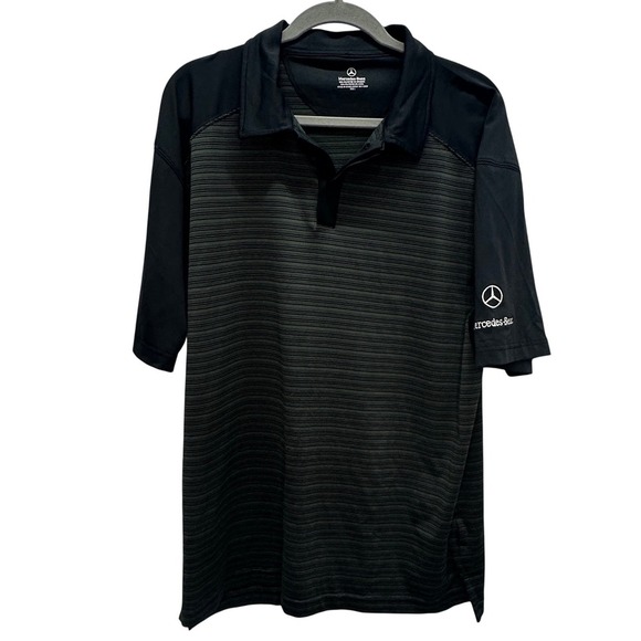 Mercedes-Benz Golf Polo Shirt Striped Logo Short Sleeve Athletic Black Size L - Picture 1 of 5